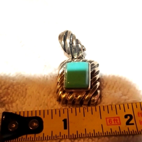 Turquoise  Chunky Vintage  Square 925 Aztec Silver Pendant  Vintage‎ 12.5 Grams - Picture 6 of 9